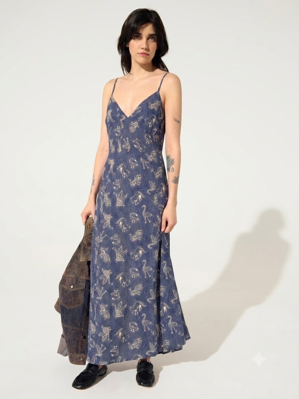 Cotelac Blue Printed Slip Maxi Dress with White Motif mythical creatures size 2